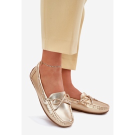 Mocasines dorados de cuero ecológico para mujeres con arco 1