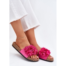 Flip fallas de mujeres en una suela de corcho con flores de fucsia rosado 6