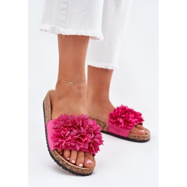 Flip fallas de mujeres en una suela de corcho con flores de fucsia rosa 2