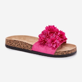 Flip fallas de mujeres en una suela de corcho con flores de fucsia rosado 4