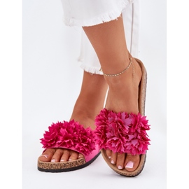 Flip fallas de mujeres en una suela de corcho con flores de fucsia rosado 3