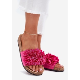Flip fallas de mujeres en una suela de corcho con flores de fucsia rosado 1