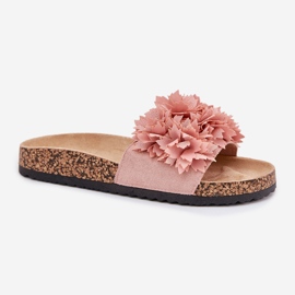 Zapatillas para mujeres en una suela de corcho con flores rosa rosado 4