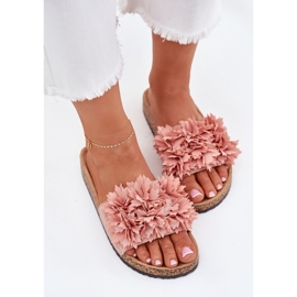 Zapatillas para mujeres en una suela de corcho con flores rosa rosado 5