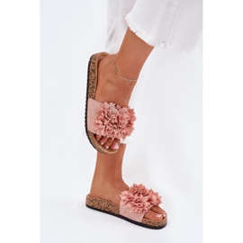 Zapatillas para mujeres en una suela de corcho con flores rosa rosado 6