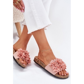 Zapatillas para mujeres en una suela de corcho con flores rosa rosado 9