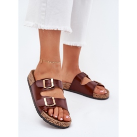 EVento Chanclas para mujeres con hebillas de cuero marrón 2