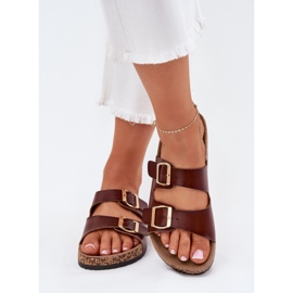 EVento Chanclas para mujeres con hebillas de cuero marrón 3
