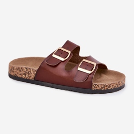 EVento Chanclas para mujeres con hebillas de cuero marrón 4