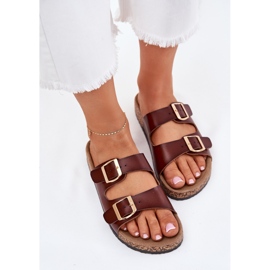 EVento Chanclas para mujeres con hebillas de cuero marrón 5