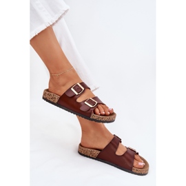EVento Chanclas para mujeres con hebillas de cuero marrón 6
