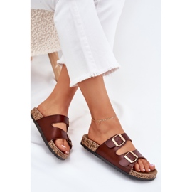 EVento Chanclas para mujeres con hebillas de cuero marrón 7