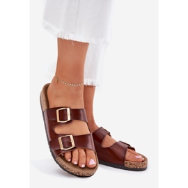EVento Chanclas para mujeres con hebillas de cuero marrón 1