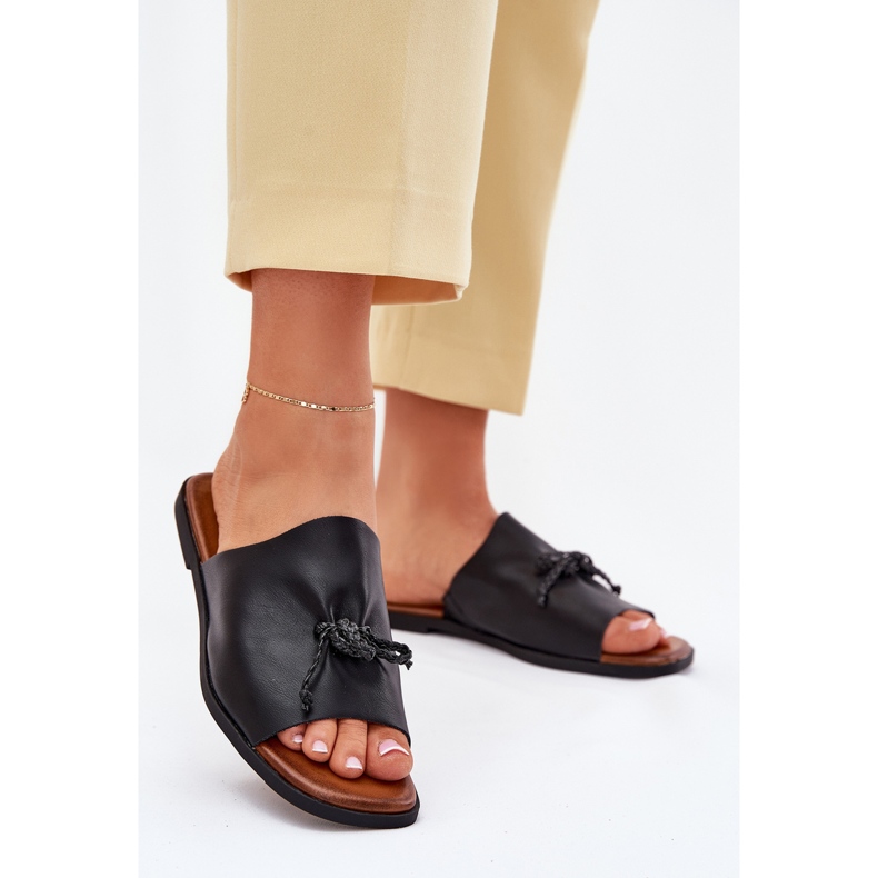 EVento Chanclas de mujer plana con una corbata decorativa negra negro 2