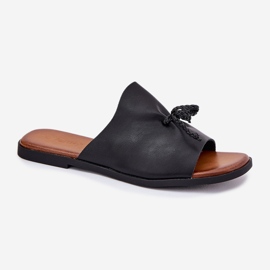 EVento Chanclas de mujer plana con una corbata decorativa negra negro 4