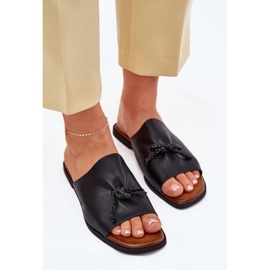 EVento Chanclas de mujer plana con una corbata decorativa negra negro 5
