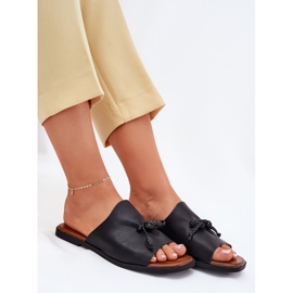EVento Chanclas de mujer plana con una corbata decorativa negra negro 7