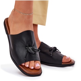 EVento Chanclas de mujer plana con una corbata decorativa negra negro 8