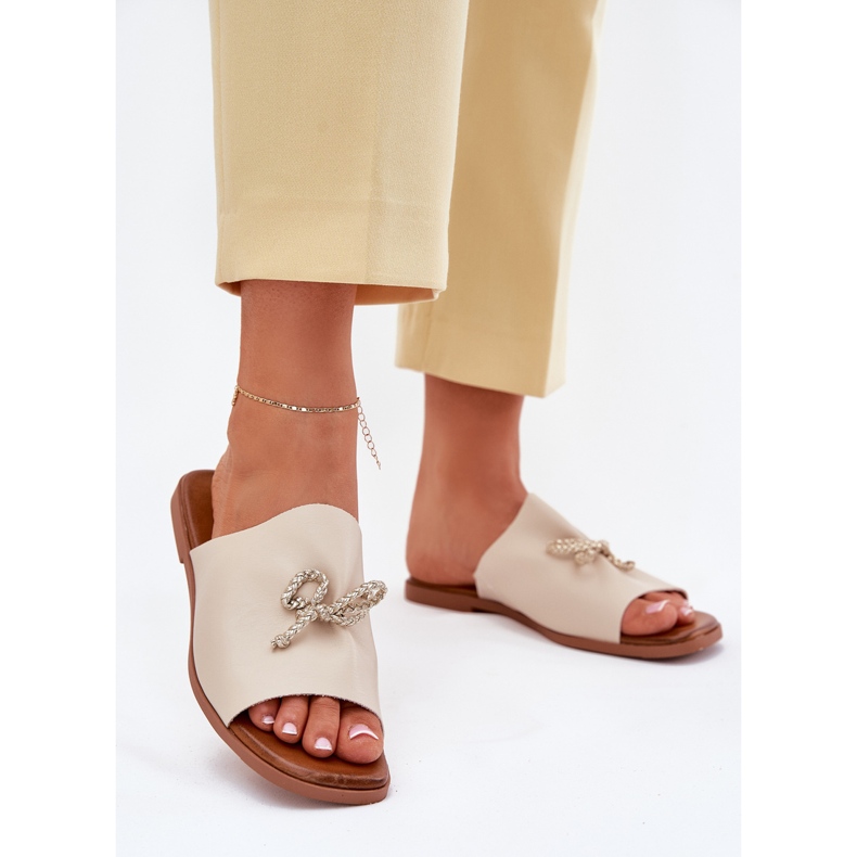 EVento Chanclas para mujeres de cazón plano con encuadernación decorativa de beige 2