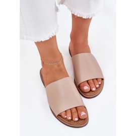EVento Flip de cuero de cuero para mujeres chanclas beige 5
