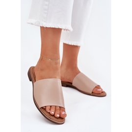 EVento Flip de cuero de cuero para mujeres chanclas beige 2