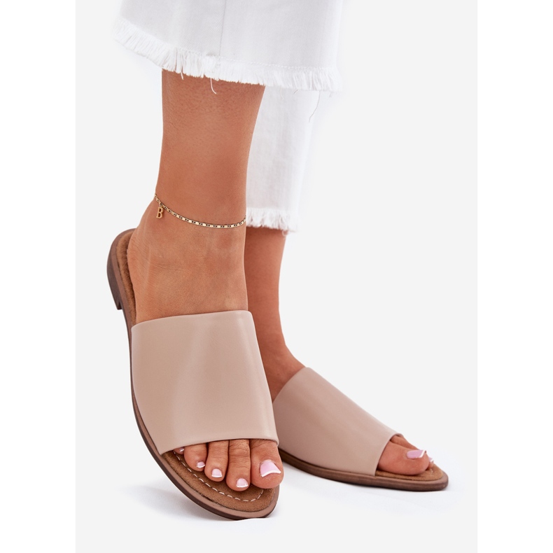 EVento Flip de cuero de cuero para mujeres chanclas beige 1