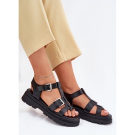 EVento Sandalias para mujeres de cuero ecológica con abrazaderas negras negro 6