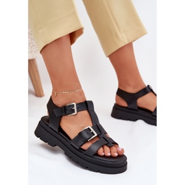 EVento Sandalias para mujeres de cuero ecológica con abrazaderas negras negro 8