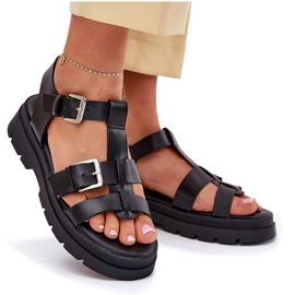 EVento Sandalias para mujeres de cuero ecológica con abrazaderas negras negro 9