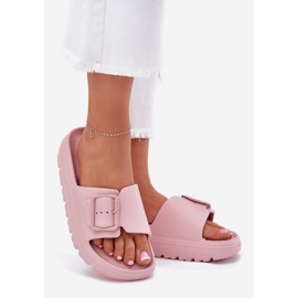 EVento Zapatillas de espuma para mujeres en la plataforma con una hebilla rosa 1