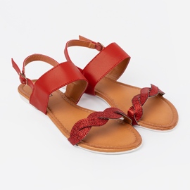 Sandalias planas rojas con brillo rojo 2