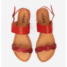 Sandalias planas rojas con brillo rojo 3