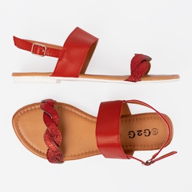 Sandalias planas rojas con brillo rojo 4