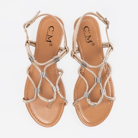 Sandalias de mujer Flip -Flops con rayas decorativas dorado 2