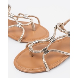Sandalias de mujer Flip -Flops con rayas decorativas dorado 1