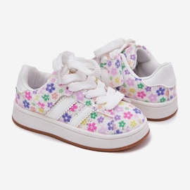 Zapatos deportivos de niñas brillantes con flores blancas blanco 1 Zapatos deportivos de niñas brillantes con flores blancas blanco 1