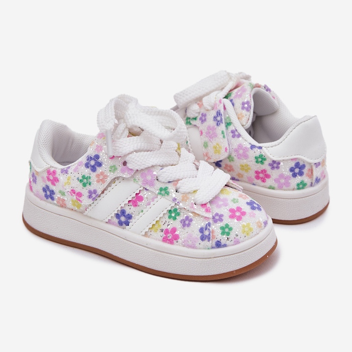 Zapatos deportivos de niñas brillantes con flores blancas blanco 1 Zapatos deportivos de niñas brillantes con flores blancas blanco 1