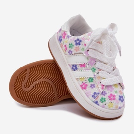 Zapatos deportivos de niñas brillantes con flores blancas blanco 3