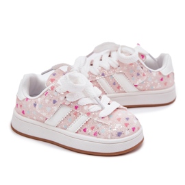 Zapatos deportivos de chicas brillantes con corazones rosados 7