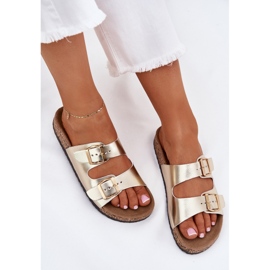 EVento Chanclas para mujeres con hebillas ecológicas dorado 9