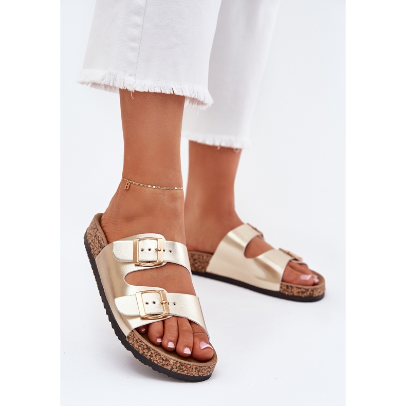 EVento Chanclas para mujeres con hebillas ecológicas dorado 2