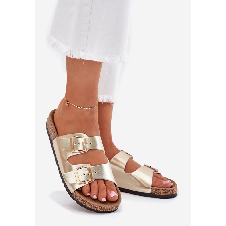 EVento Chanclas para mujeres con hebillas ecológicas dorado 1