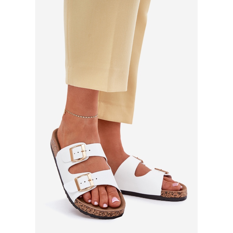 EVento Chanclas para mujeres con hebillas ecológicas cuero blanco 1