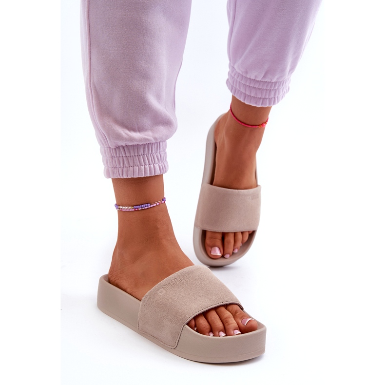 Chanclas de mujer de ante con plataforma Big Star NN274A671 Beige 2