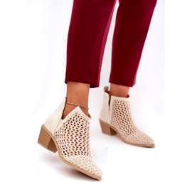 Tacones altos de las mujeres con recortes y trenzas beige brillantes 2