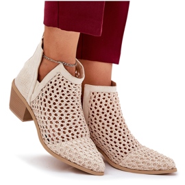 Tacones altos de las mujeres con recortes y trenzas beige brillantes 4