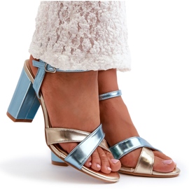 Seastar Sandalias Tacón Piel Ecológica Azul y Dorado Abilica 4