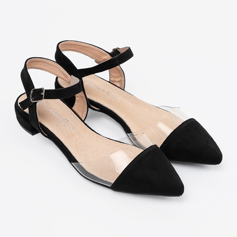 Goodin Elegantes sandalias para mujeres con insertos transparentes negro 2