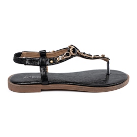 Shelvt Sandalias negras planas con circones negro 1