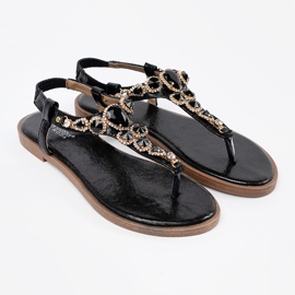 Shelvt Sandalias negras planas con circones negro 2